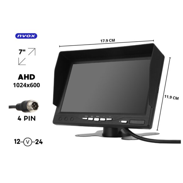 Monitor samochodowy NVOX AHM6122 7" DUAL AHD 4PIN – zdjęcie 2